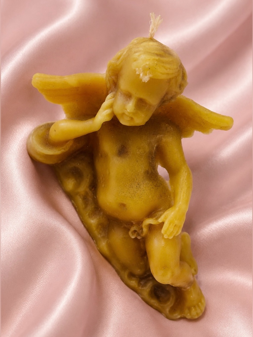 RARE Fine Art Beeswax Bees Wax Candle Baby Angel Cupid Vintage Antique Original